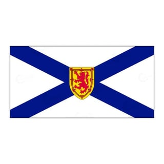 Flag of Nova Scotia with blue X cross and lion rampant shield in center on white background